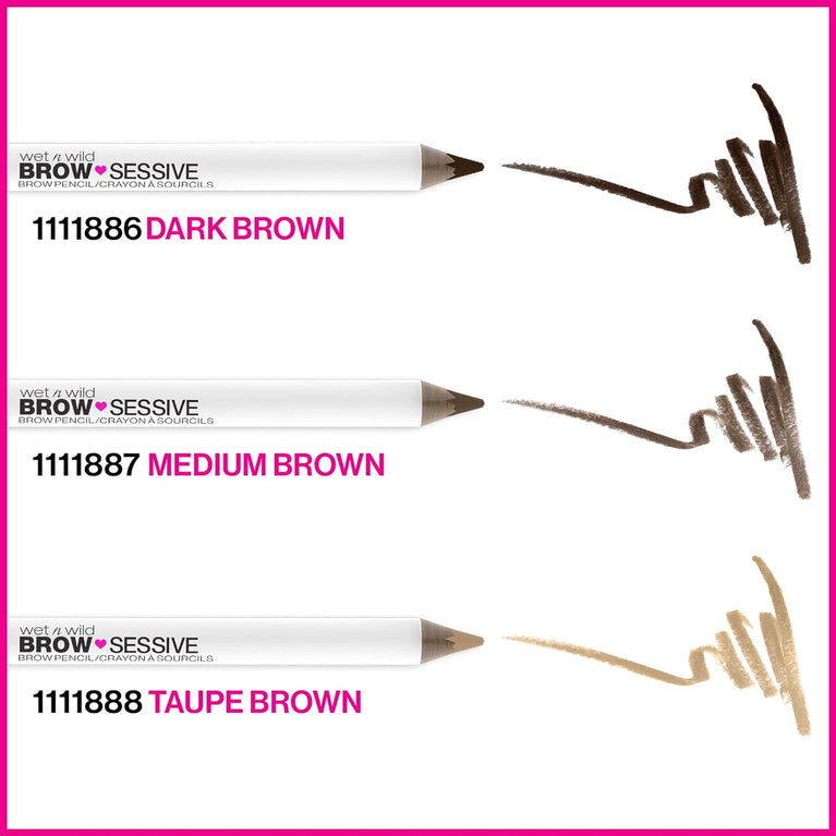 Wet 'n' Wild Brow-Sessive Medium Brown Eyebrow Pencil, Dual-Functional with Spoolie Brush, for Natural, Buildable Eyebrow Definition