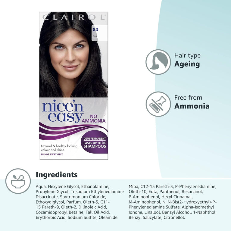 Clairol Nice'n Easy No Ammonia Hair Dye, 83 Natural Black