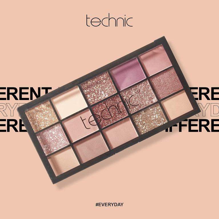 Technic Invite Only Ultimate Eyeshadow Palette - 15 Distinctive Shades in Glitters, Shimmers & Mattes for Versatile Day to Night Styles. Features Vibrant Pinks, Berries, and Neutrals. PETA Approved, 22.5g