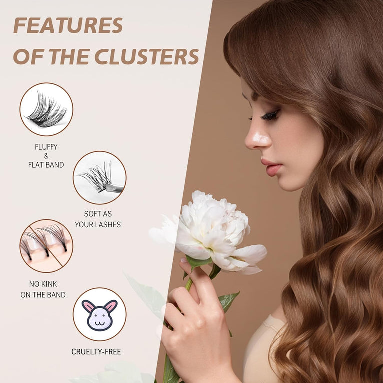 CNMTCCO 120-Piece D Curl Lash Clusters - DIY Reusable Eyelash Extensions at Home Kit with Natural Wispy Lashes in 5 Lengths (8-16MM)