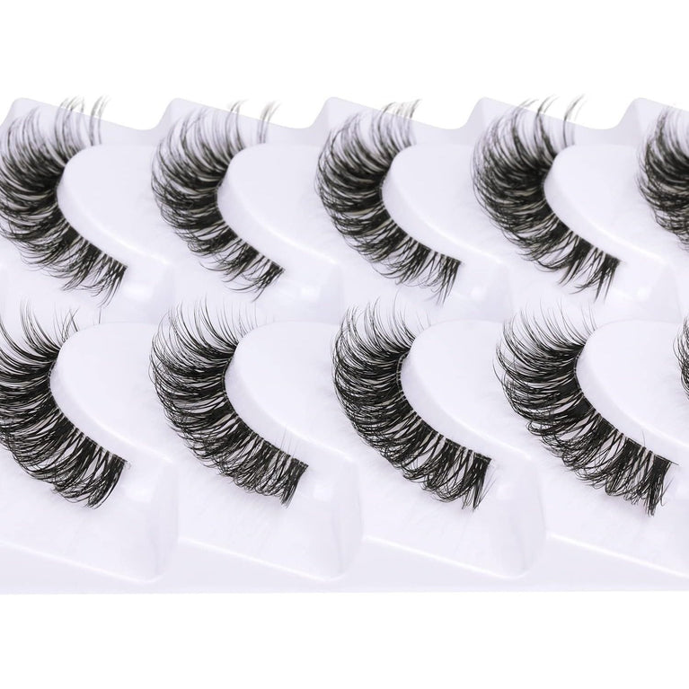 Goddvenus 7-pair Pack of Lightweight, Natural-looking CC Curl False Eyelashes with Clear Band - Wispy, Photogenic, and Easy to Apply 14mm Russian Lashes for an Eye-Catching, Confident Look