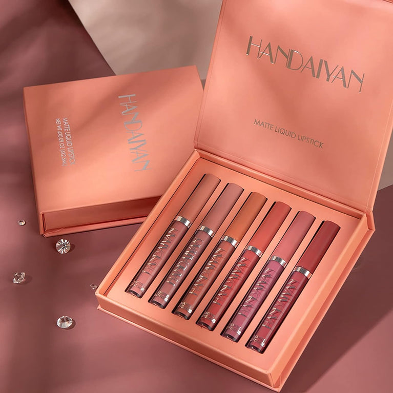 Vibrant 6-Piece Waterproof Matte Liquid Lipstick Set – Long-lasting, Non-Stick, Comfort-wear Makeup Kit for Women and Girls (A)