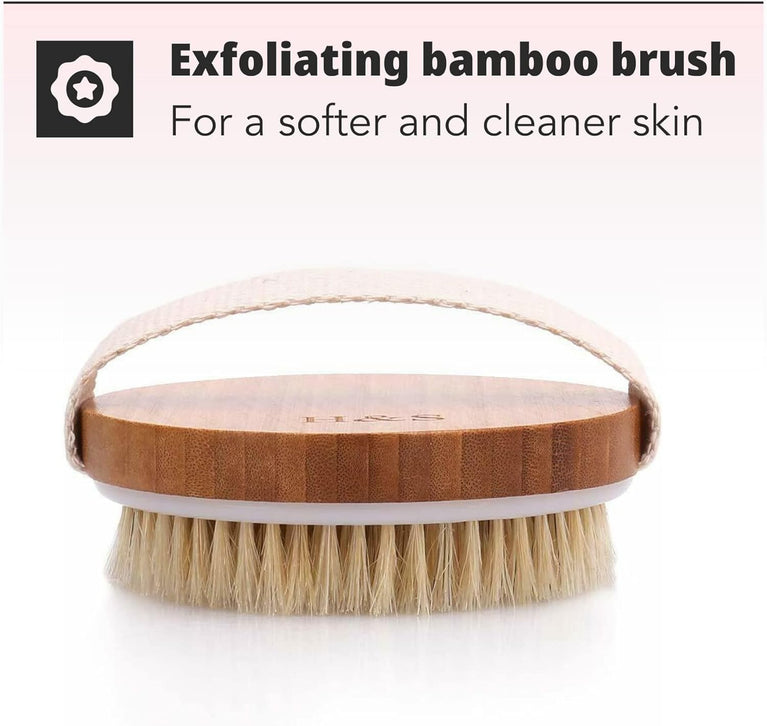 2-Piece Natural Bamboo Body Brush Set for Exfoliating and Shower Scrubbing