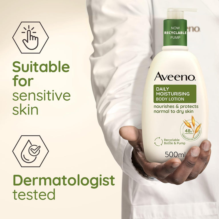 Aveeno Daily Moisturising Body Lotion with Soothing Oats, Suitable for Sensitive Skin, 500ml