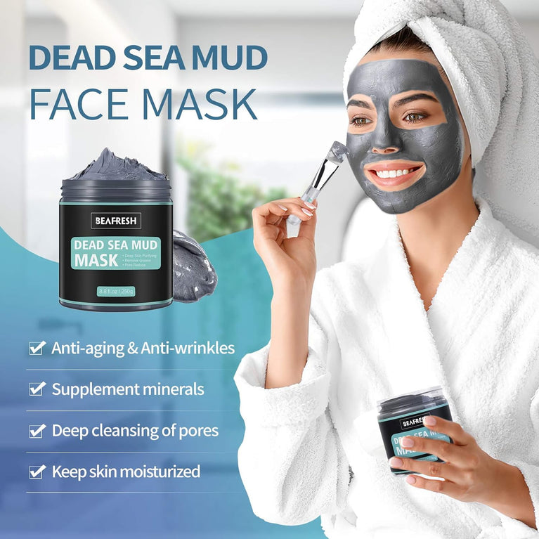Detoxifying Dead Sea Mud Mask with Headband & Brush - Deep Cleansing Treatment for Face and Body