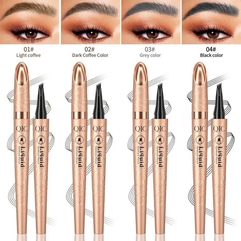Long-Lasting Waterproof Eyebrow Pen with Quad-Tip Design for Natural and Full Brow Look (Shade: Light Coffee)