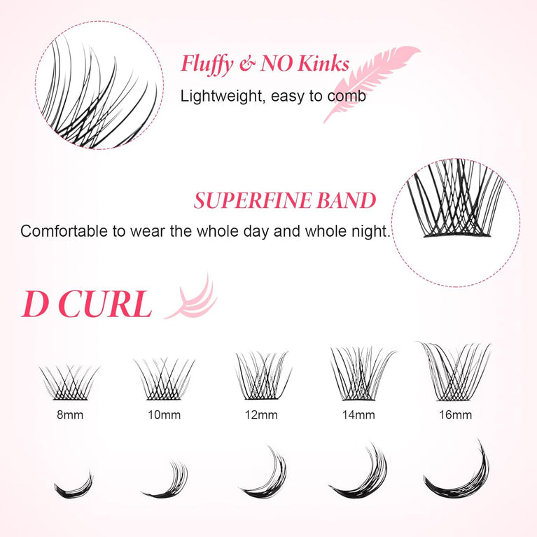 Handmade Mix-Length D Curl Cluster Lashes - 72Pcs Soft, Fluffy, Easy-to-Apply DIY Eyelash Extension Set (MIX-2)