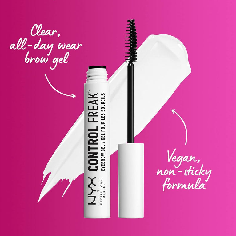 NYX Professional Makeup 10ml Control Freak Clear Brow Gel and Mascara, Vegan and Non-Flaking, for Tamed Eyebrows and Defined Lashes