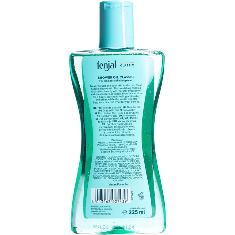 Luxurious Fenjal Classic Shower Oil with Natural Ingredients, 225ml