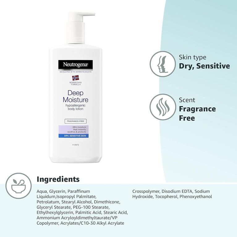 Neutrogena Deep Moisture Body Lotion for Dry and Sensitive Skin, 400 ml