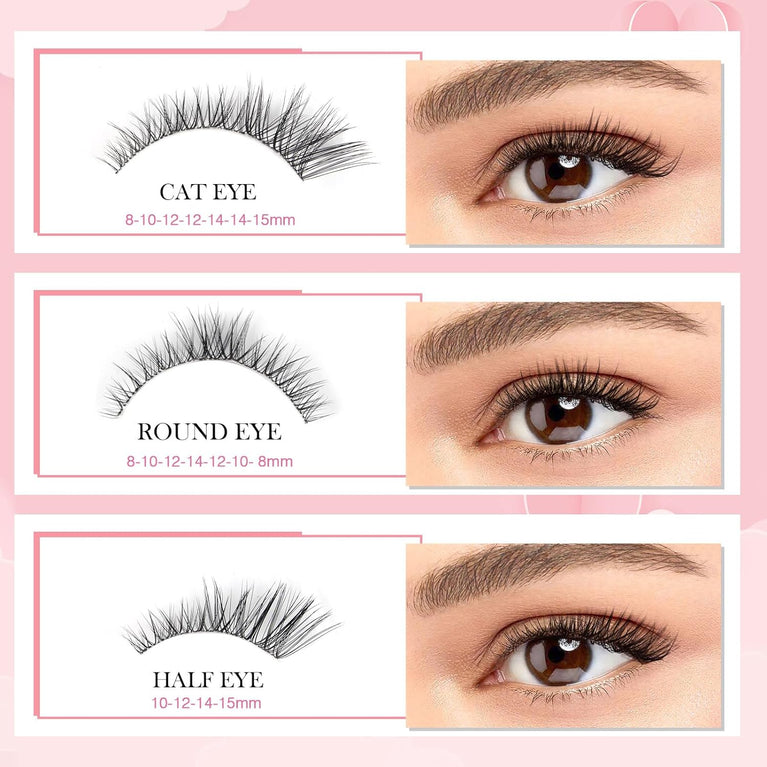 GlowingWin Home DIY Lash Extensions - 144PCS Wispy False Eyelashes in Mixed Lengths, C D Curl Strip Eye Lashes with Transparent Band, Cruelty-Free Natural Look Cluster Lashes 8-16mm, Durable and Reusable