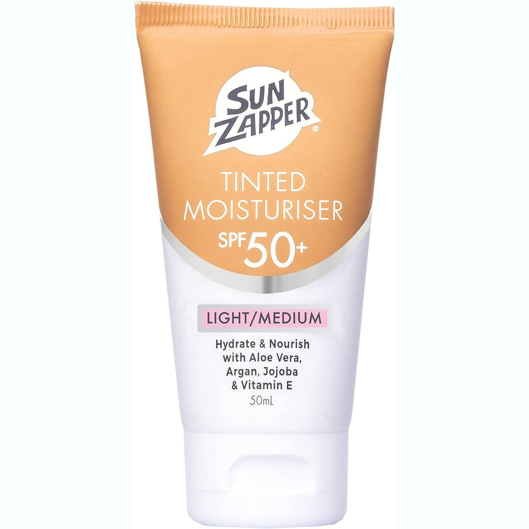 Sun Zapper SPF 50 Tinted Face Moisturiser - Lightweight BB Cream with Aloe Vera and Vitamin E - Light/Medium Shade