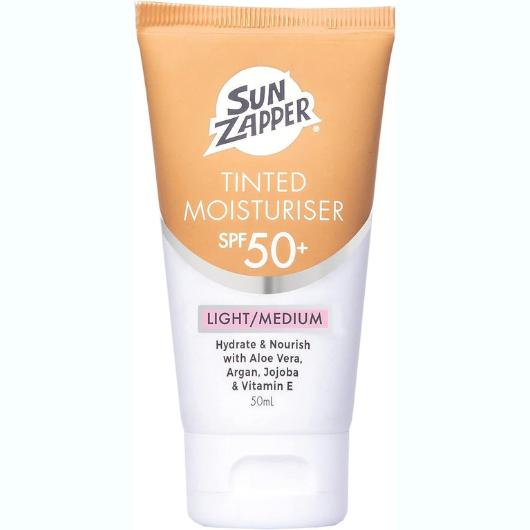 Sun Zapper SPF 50 Tinted Face Moisturiser - Lightweight BB Cream with Aloe Vera and Vitamin E - Light/Medium Shade