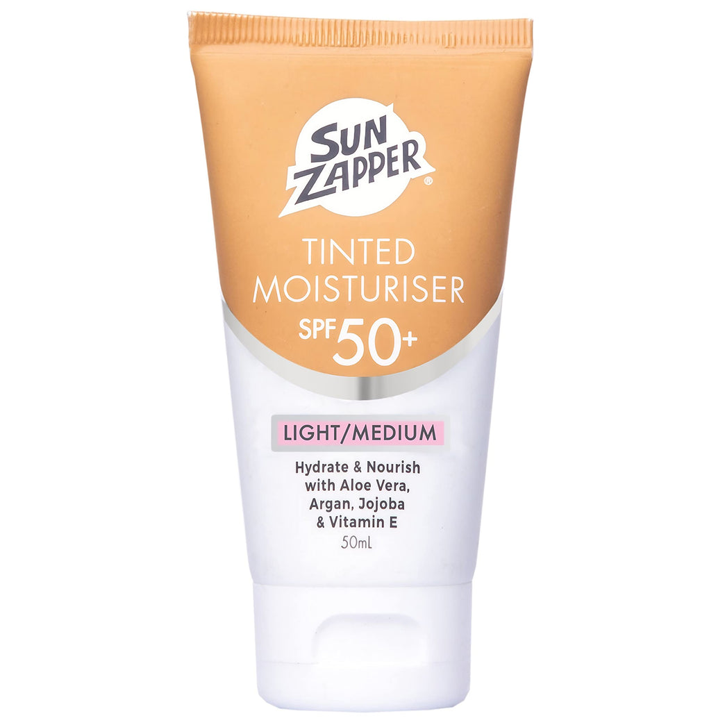 Sun Zapper SPF 50 Tinted Face Moisturiser - Lightweight BB Cream with Aloe Vera and Vitamin E - Light/Medium Shade