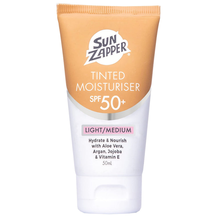Sun Zapper SPF 50 Tinted Face Moisturiser - Lightweight BB Cream with Aloe Vera and Vitamin E - Light/Medium Shade