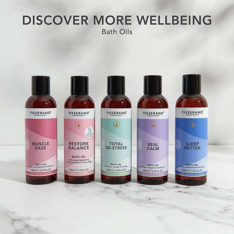 Tisserand Aromatherapy - Muscle Ease Bath Oil with Ginger, Lemongrass, and Rosemary - 100% Pure Essential Oil Blend - 200ml