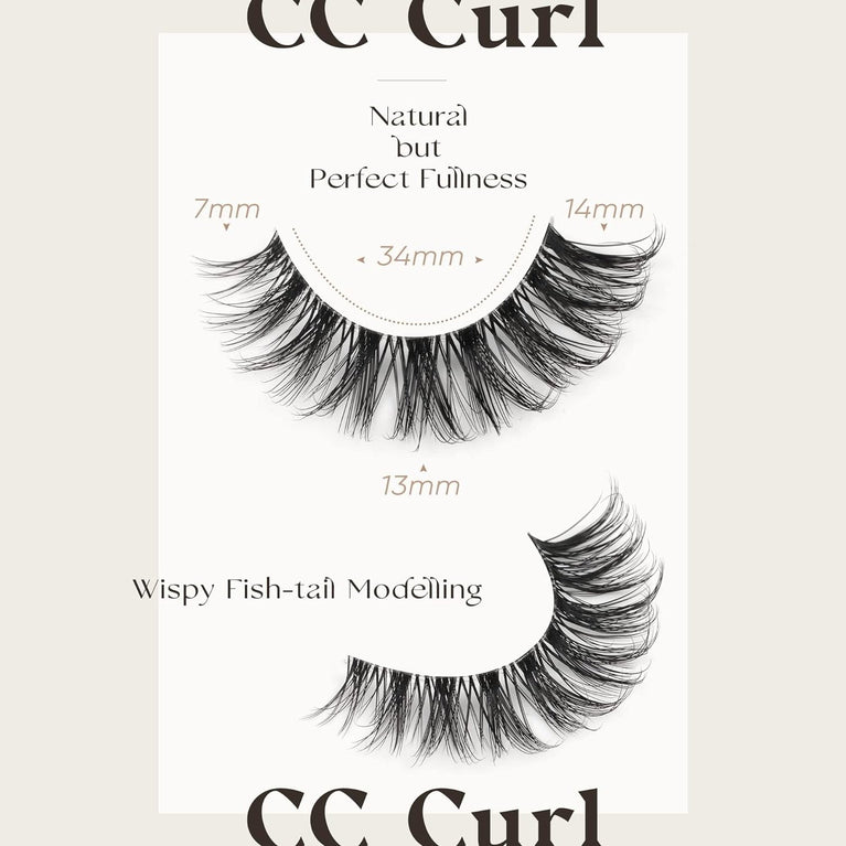 Goddvenus 7-pair Pack of Lightweight, Natural-looking CC Curl False Eyelashes with Clear Band - Wispy, Photogenic, and Easy to Apply 14mm Russian Lashes for an Eye-Catching, Confident Look