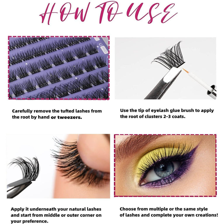 Individual Cluster Lashes Kit - D Curl, 45 Clusters, Lightweight & Reusable DIY False Eyelashes with Clear Glue for Easy Fan Russian Lash Extensions, 10-16mm