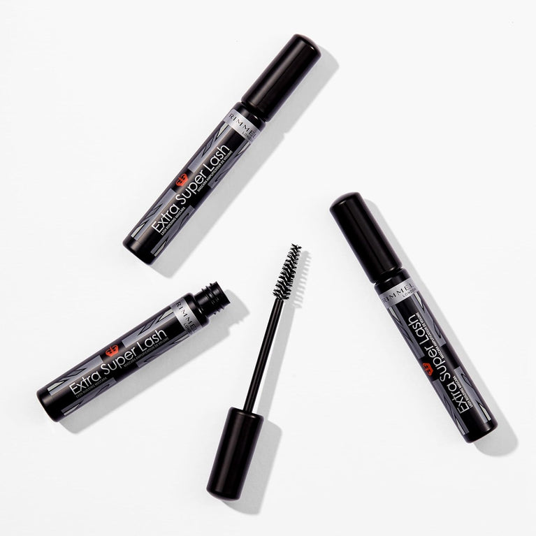 RIMMEL LONDON Extra Super Lash Mascara - 101 Black Black - Smudge-Free, Vitamin E Enriched for Healthier Lashes - Clumpless Lengthening, Defining & Curling - Long Lasting & Cruelty-Free