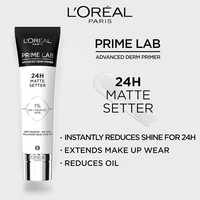 L'Oréal Paris Derm-Active Matte Finish Makeup Primer - Long-Lasting, Skin-Rebalancing, Shine-Free, 30ml