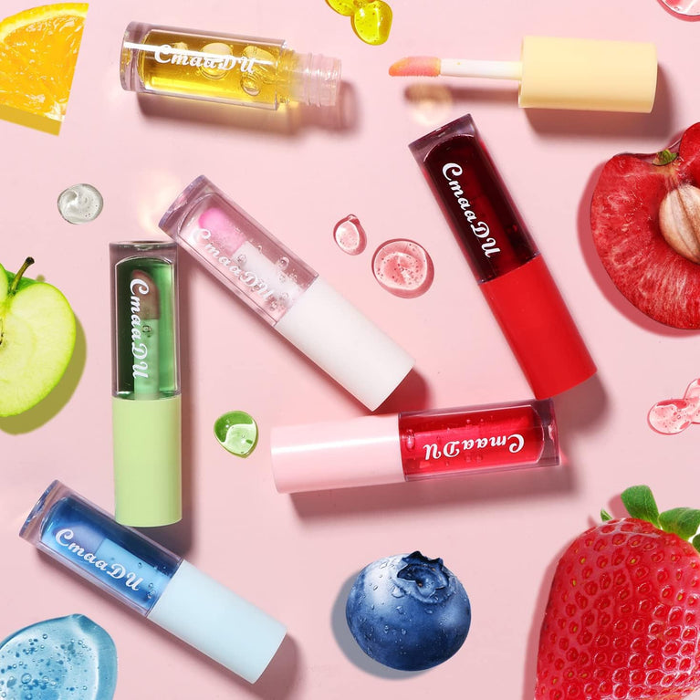 Mrettick 6-Pack Fruit-Infused Lip Glow Oil Set - Moisturizing and Color-Changing Lip Care Kit