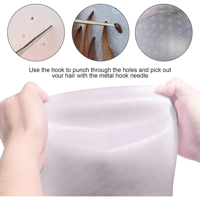 Silicone Highlight Cap Kit with Tools for Hair Dyeing (7Pcs)