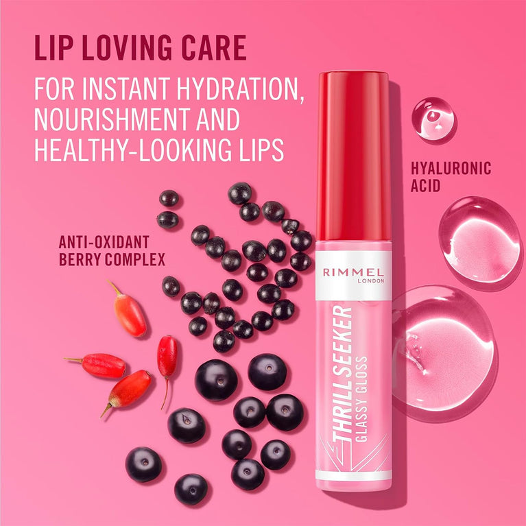 Rimmel London Berry Blast Hydrating Lip Gloss in Pink with Triple Anti-Oxidant Complex