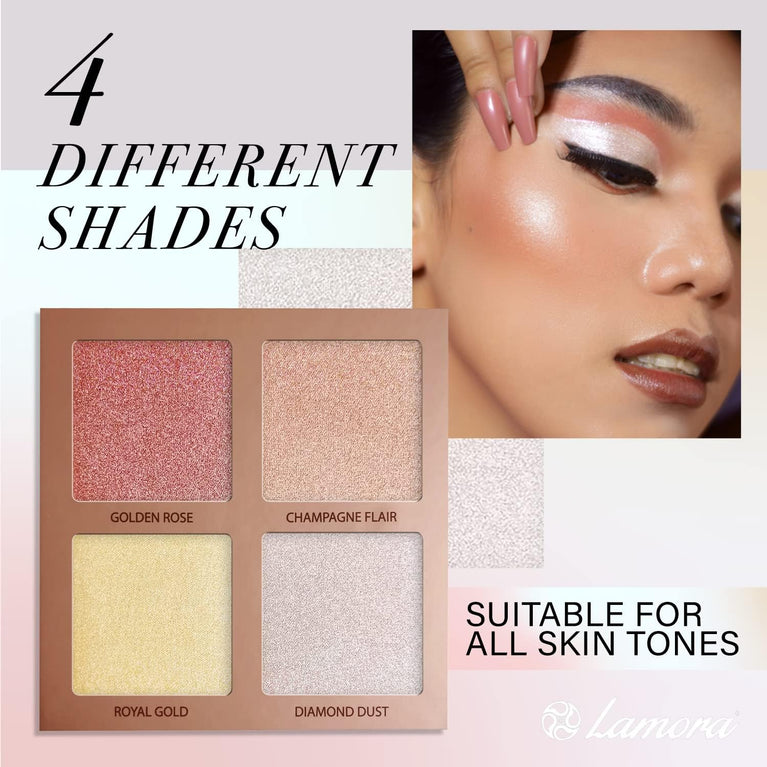 Vegan Glow - Hypoallergenic 4-Shade Shimmer Bronzer and Highlighter Palette with Mirror