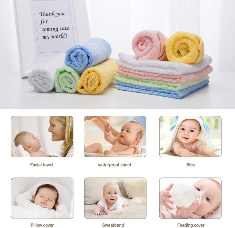 HBselect 10pcs Baby Washcloth Set - Organic Bamboo Towels for Baby's Sensitive Skin