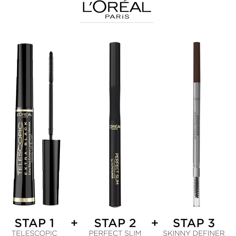 L'Oreal Paris Carbon Black Telescopic Mascara, Elastomer Bristle for Up to 60% Extended Lash Length