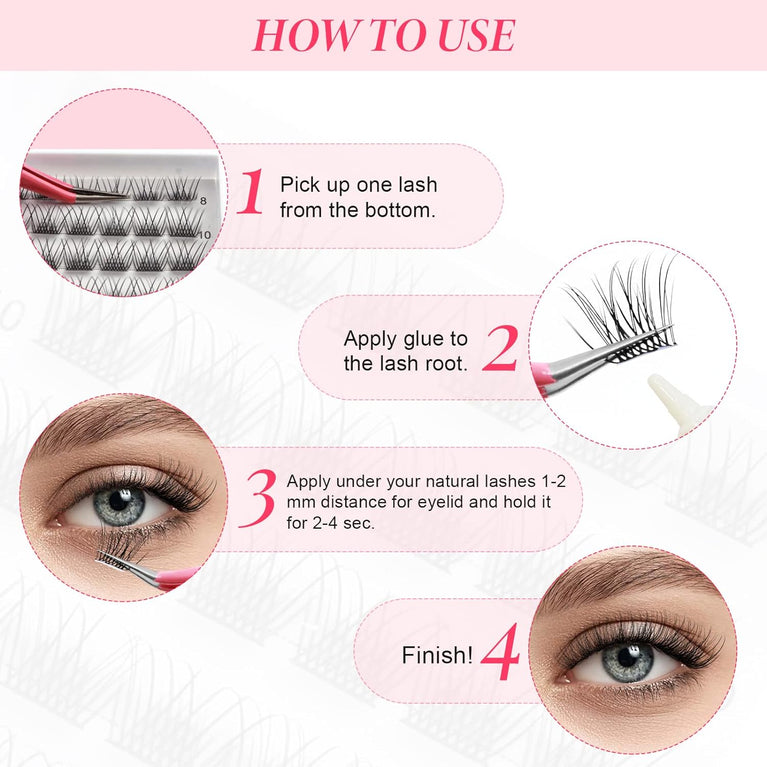 Handmade Mix-Length D Curl Cluster Lashes - 72Pcs Soft, Fluffy, Easy-to-Apply DIY Eyelash Extension Set (MIX-2)