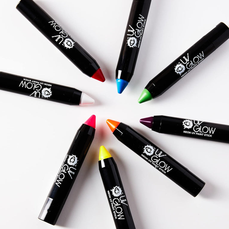 UV Glow Neon Body Crayons - Bright, Water-Resistant Face Paint Sticks (Set of 6)