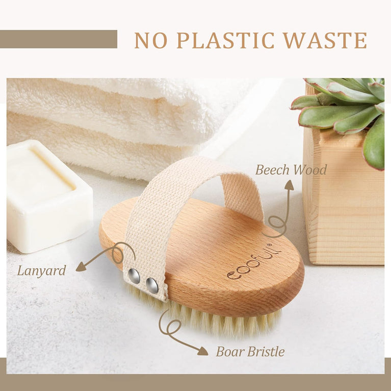 SURDOCA Dry Brushing Body Brush with Natural Beech Wood and Boar Bristles