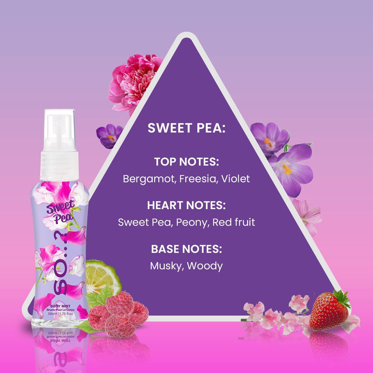 Body Mist Gift Set with Pink Grapefruit, Vanilla, Candy Floss & Sweet Pea Fragrance Spray Set (4x50ml)