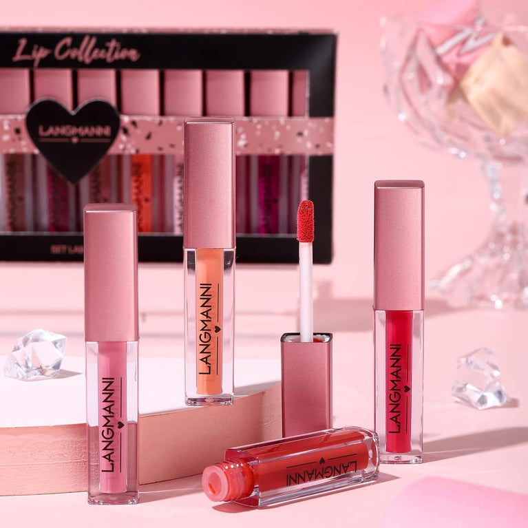 LANGMANNI 12-Color Lip Gloss Makeup Set: Shiny, Smooth & Long-Lasting Lip Stains for Women and Girls