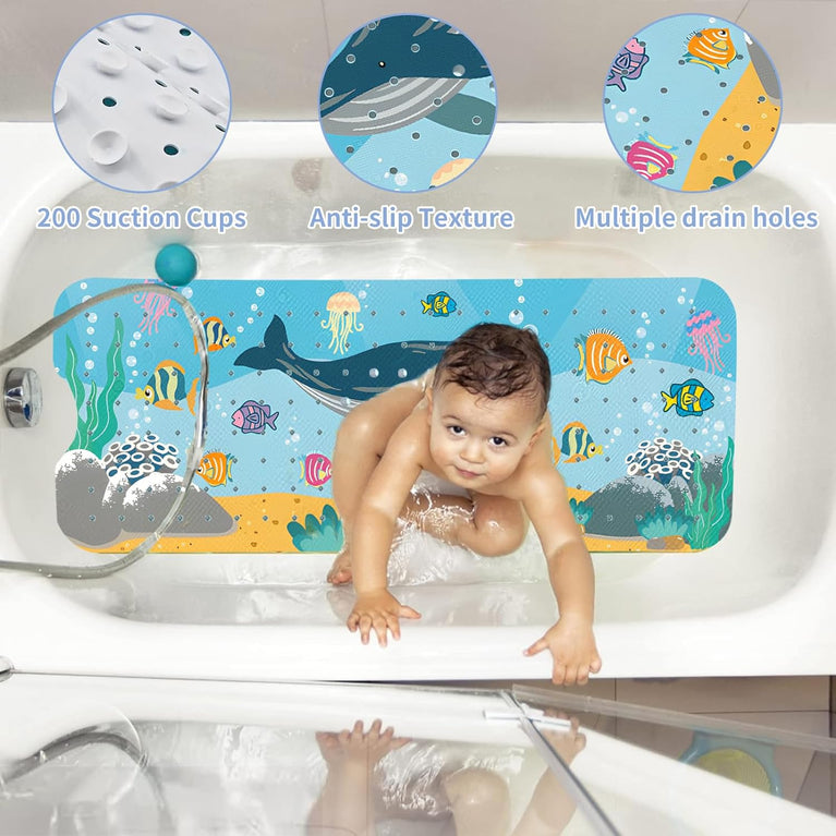 ZOUFRIDN Ocean Friends Non-Slip Bathtub Mat for Children & Baby, Blue