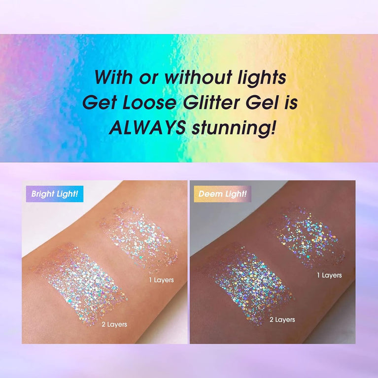 LANGMANNI Dual Pack Holographic Body Glitter Gel- Changes Color Under Light, Suitable for Body, Face, Hair, and Lips, Vegan and Cruelty-Free (1.35 oz/pcs, Golden Ocean & Sparkling Pink)