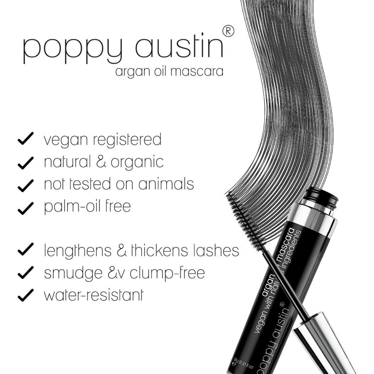 Poppy Austin 24-Hour Vegan and Organic Volumising Mascara - Hypoallergenic, Smudge-Resistant, and Waterproof for Sensitive Eyes (9 Gram)