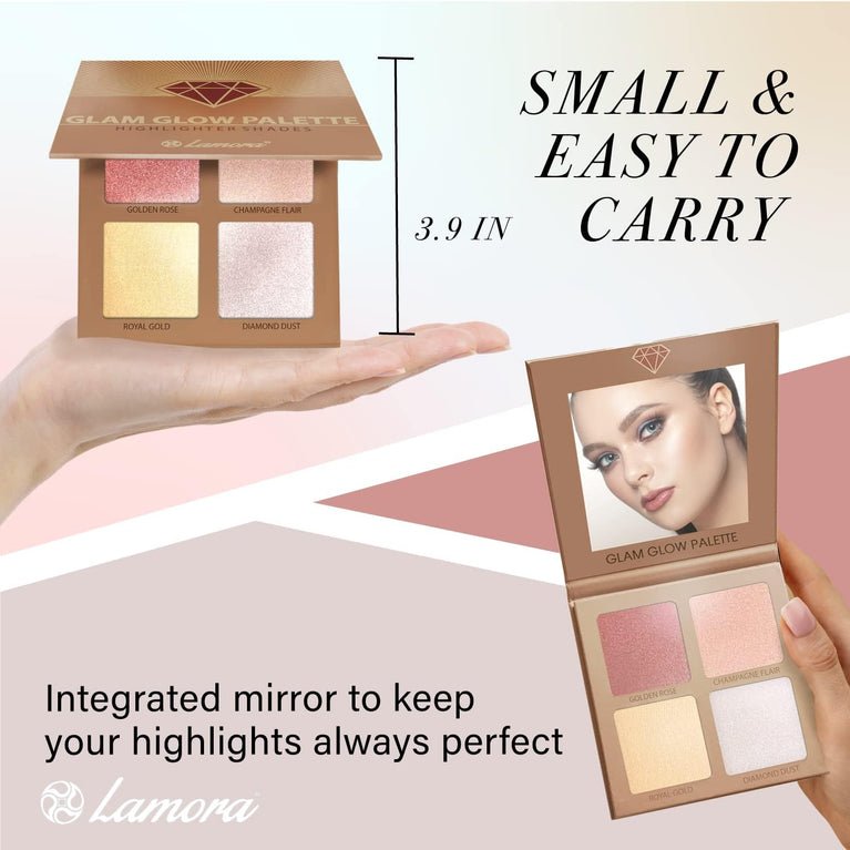 Vegan Glow - Hypoallergenic 4-Shade Shimmer Bronzer and Highlighter Palette with Mirror