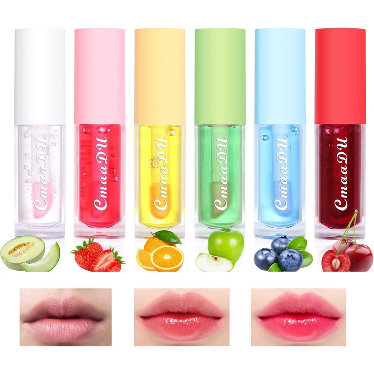 Mrettick 6-Pack Fruit-Infused Lip Glow Oil Set - Moisturizing and Color-Changing Lip Care Kit