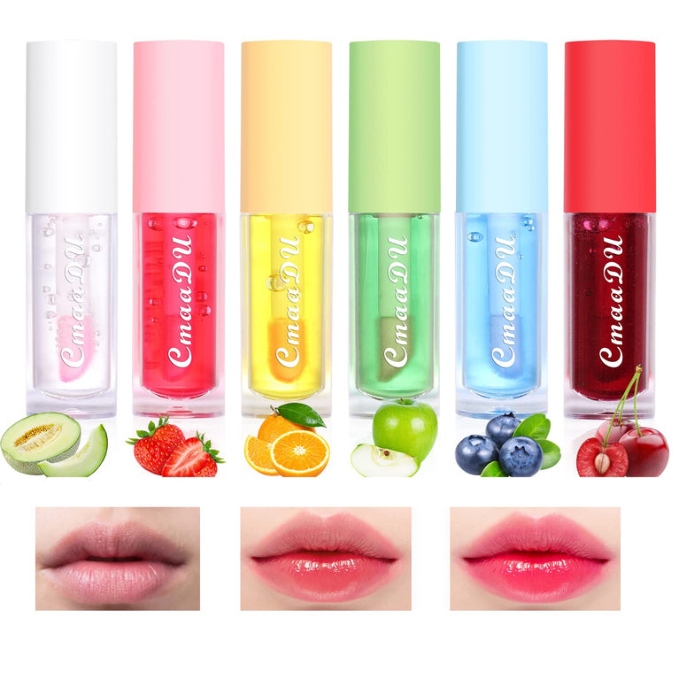 Mrettick 6-Pack Fruit-Infused Lip Glow Oil Set - Moisturizing and Color-Changing Lip Care Kit