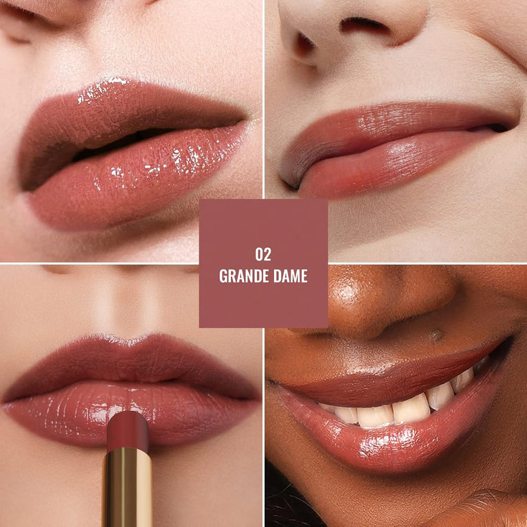Oulac Nourishing Lip Colour with Meadowfoam Seed Oil & Shea Butter - Hydrating Lip Tint, Lip Care for Dry Lips with Glossy Finish - Vegan, PETA Approved, Grande Dame (02) | Plummy Terracotta