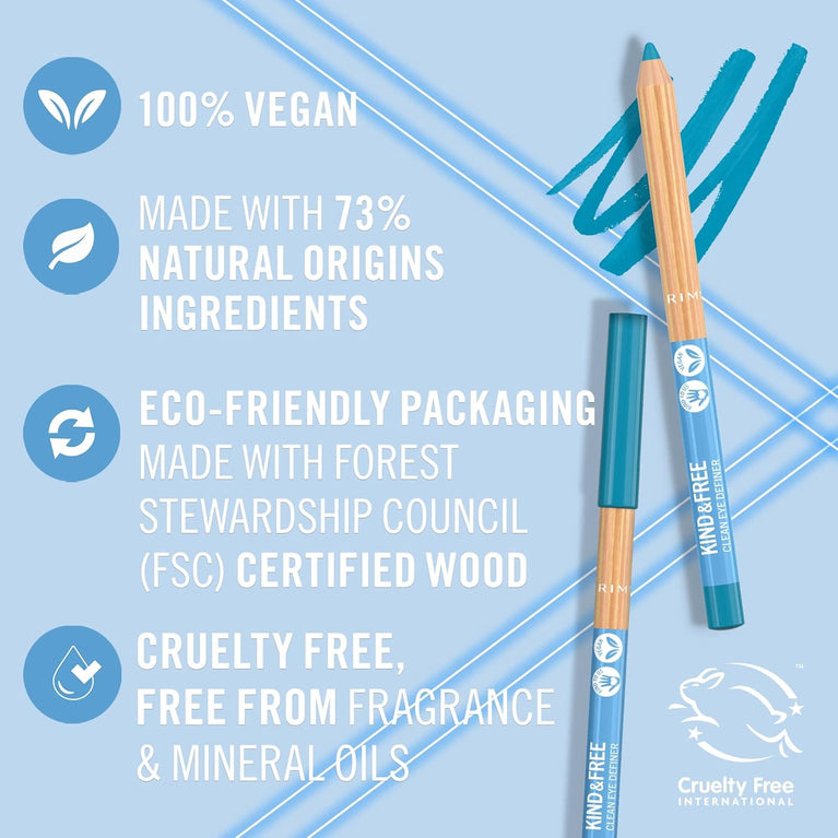 Rimmel 12-Hour High Impact Eyeliner in Anime Blue 006, Vegan & Clean, Made with Natural Ingredients