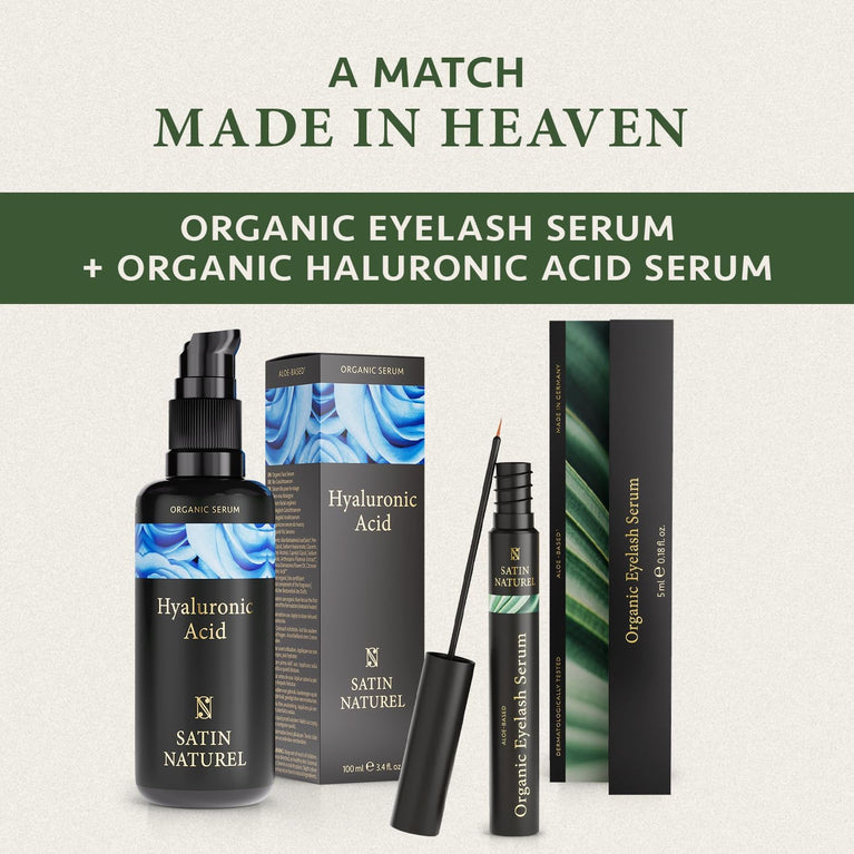 Satin Naturel's Advanced Eyelash and Eyebrow Growth Serum with Organic Aloe Vera and Peptides - 5ml Hormone-Free Formula for Enhanced Lash Density and Thickness