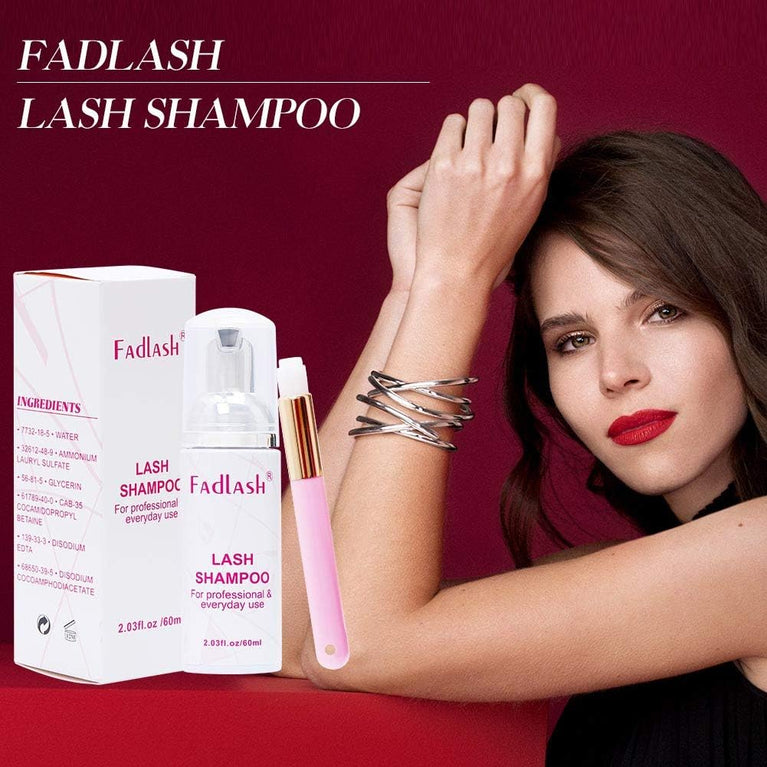 60ml Plant-Based, Alcohol-Free Eyelash Shampoo with Bonus Soft Brush for Improved Eyelash Extension Health and Longevity (2.2 OZ)