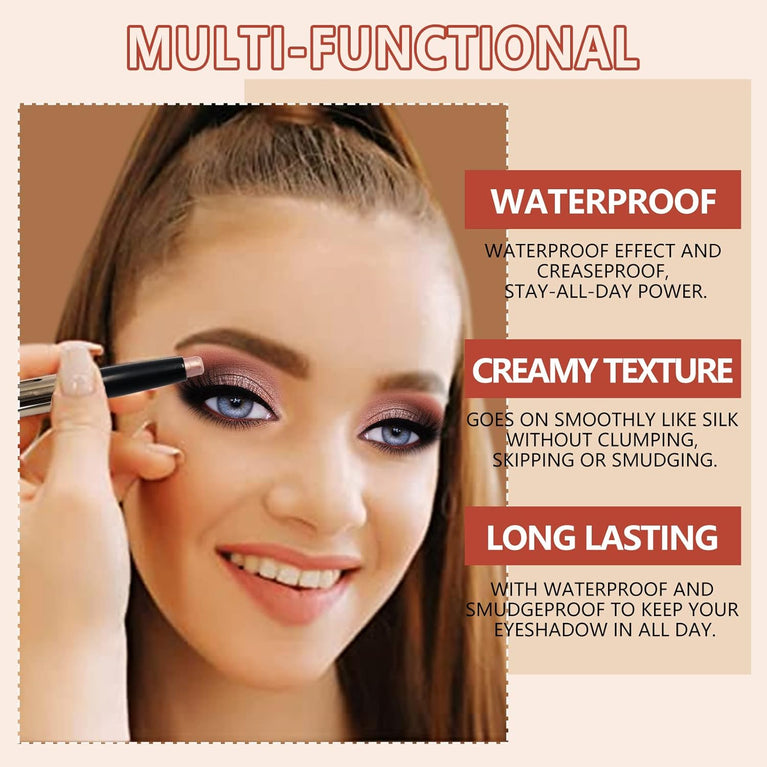 Long-Lasting Rotational Eyeshadow Stick Set: 3-Piece Shimmer & Metallic Cream Crayon, Waterproof, Crease-Resistant, Neutral Shades for All Skin Types, Easy to Apply