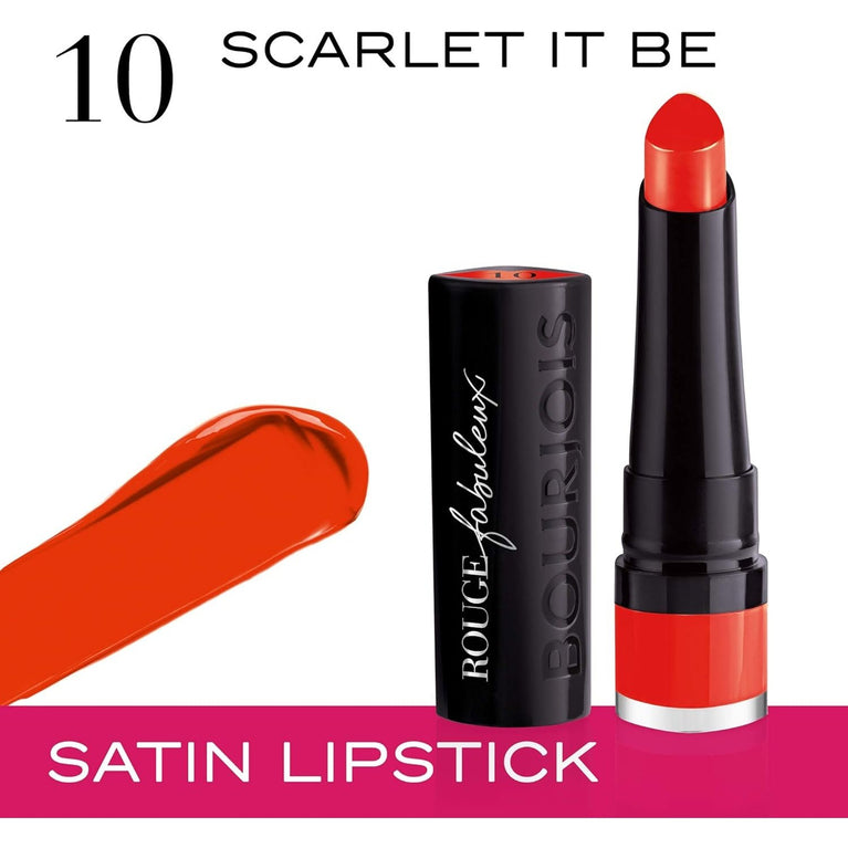 Bourjois Fabulous Rouge Bullet Lipstick in 010 Scarlet it be, Long-lasting and Enriched with Marula Oil, 2.3g