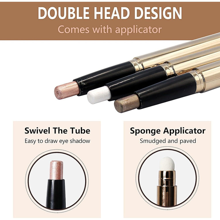 Long-Lasting Rotational Eyeshadow Stick Set: 3-Piece Shimmer & Metallic Cream Crayon, Waterproof, Crease-Resistant, Neutral Shades for All Skin Types, Easy to Apply