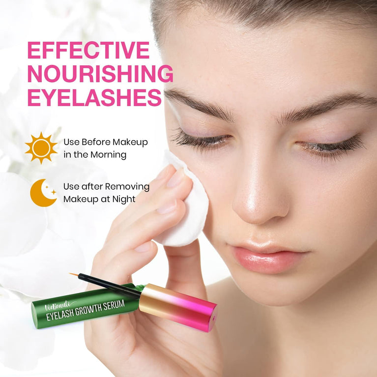 VieBeauti Rapid Lash Growth and Enhancement Serum - Advanced Nourishing Formula for Strong, Shiny Eyelashes in 3 Weeks - Natural Eyelash Booster for Men and Women - Gentle on Skin - Green (3ml)