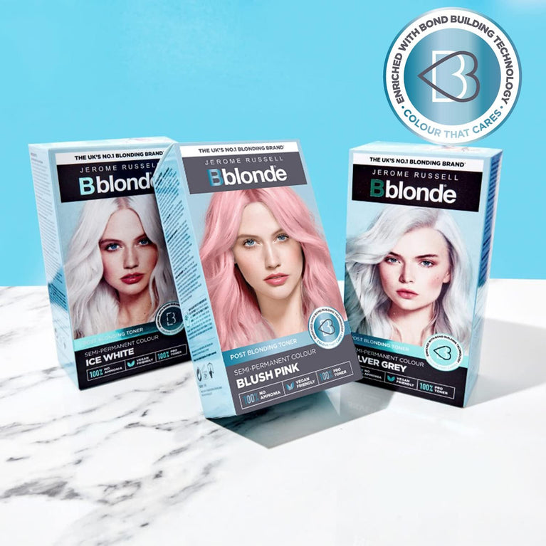 Jerome Russell Bblonde Ice White Post Blonding Toner - Semi Permanent Hair Dye Kit for Pre Lightened & Blonde Hair with Brazil Nut Oil, No Ammonia & Vegan